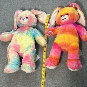 Build A Bear Bunny Rabbit Plush Bundle Lot 16” Rainbow Tiedye Easter Collectible